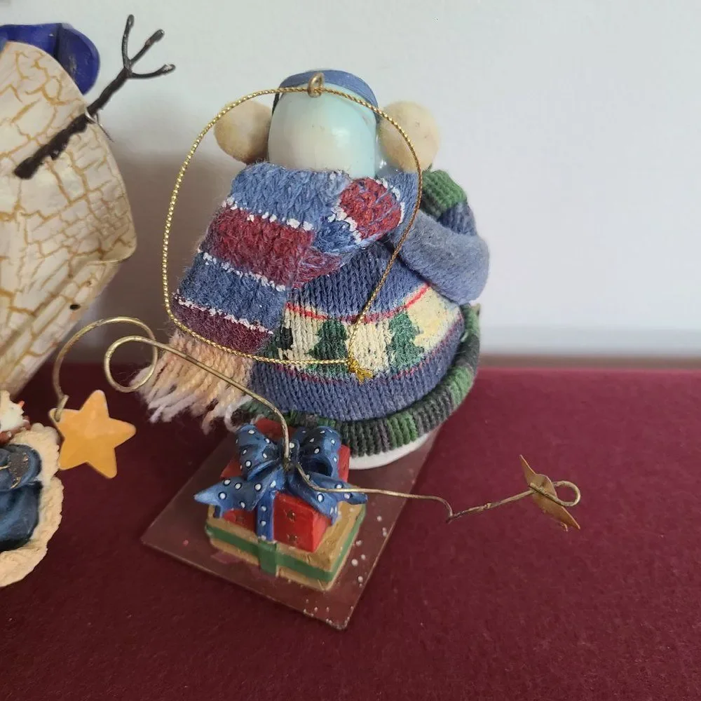 Vintage Christmas Holiday Winter Christmas Ornaments & Shelf Snowmen Set of 3